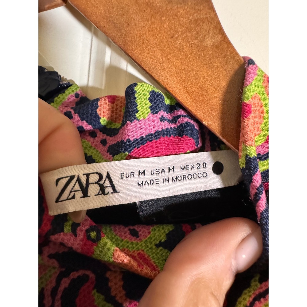 ZARA Pink Green Psychedelic Paisley Mock Neck Mini Shift Dress Womens Medium - Picture 5 of 7